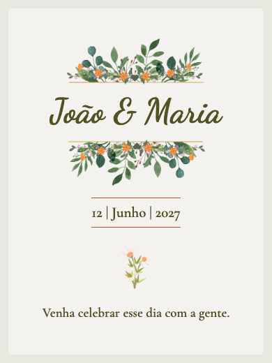 Convite digital de casamento: Floral Verde e Laranja