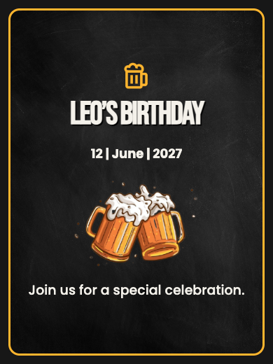 Interactive digital birthday invitation template for men: Beer Celebration with RSVP