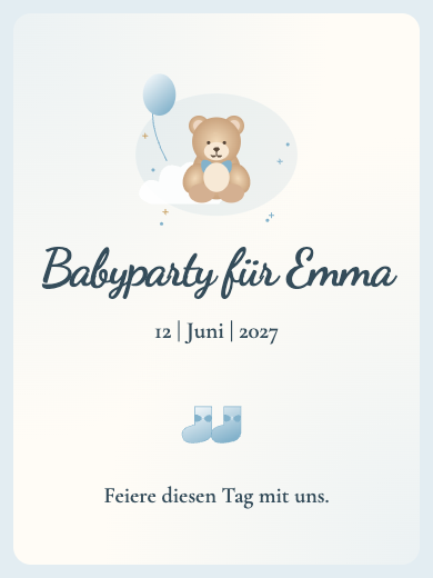 Digitale Einladung zur Babyparty: Blaue Aquarell-Babyparty