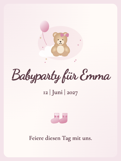 Digitale Einladung zur Babyparty: Rosa Aquarell-Babyparty