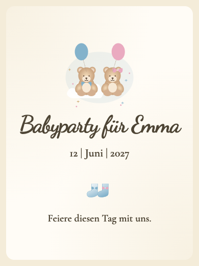 Digitale Einladung zur Babyparty: Gender-Reveal in Blau und Rosa
