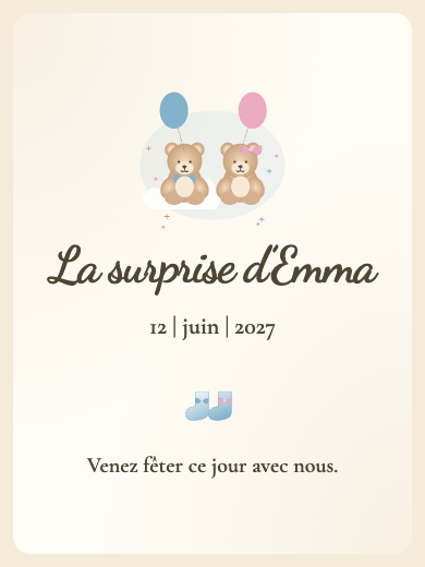 Modèle d’invitation numérique interactive de gender reveal: Fête de révélation aquarelle bleu et rose avec RSVP