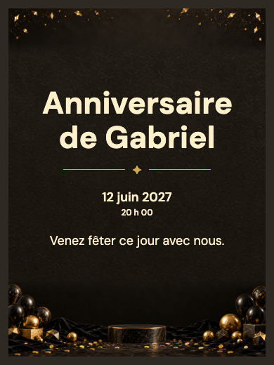 Invitation d’anniversaire numérique: Anniversaire noir et or