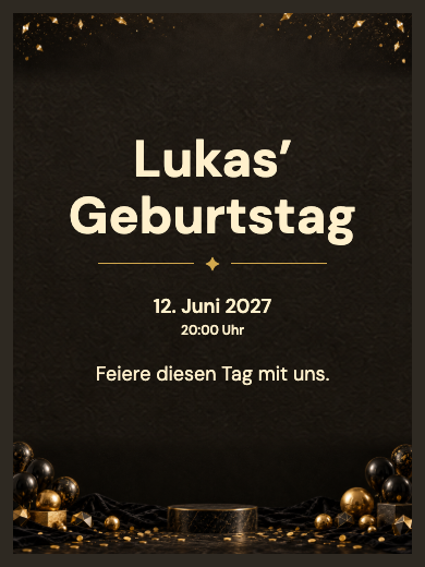 Digitale Geburtstagseinladung: Geburtstag in Schwarz und Gold