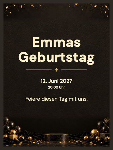 Digitale Geburtstagseinladung: Geburtstag in Schwarz und Gold