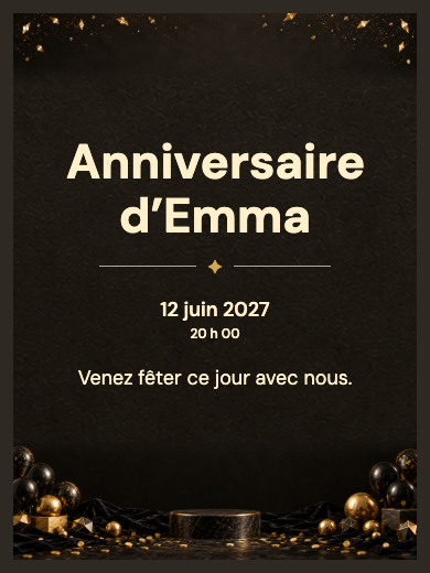 Invitation d’anniversaire numérique: Anniversaire noir et or