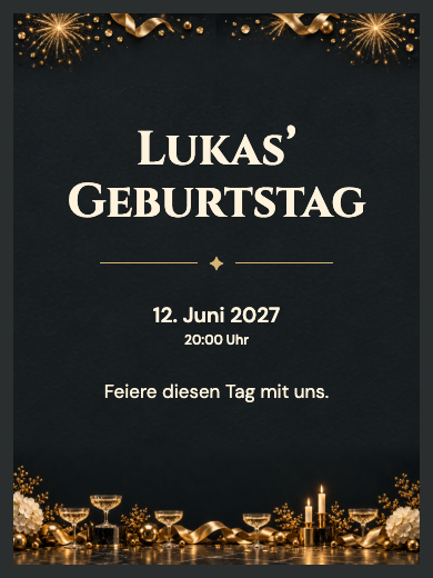 Digitale Geburtstagseinladung: Goldene Silvesterfeier