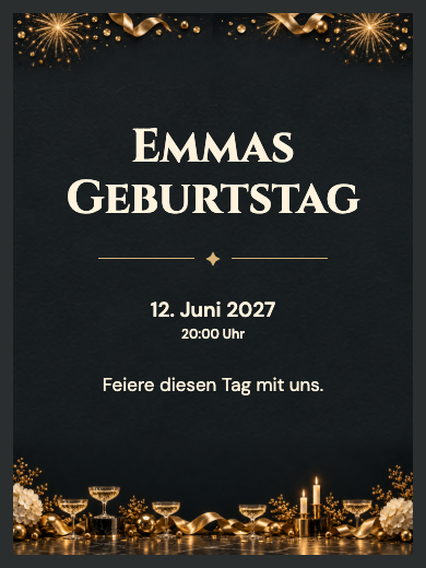 Digitale Geburtstagseinladung: Goldene Silvesterfeier