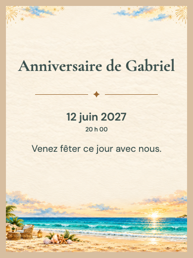 Invitation d’anniversaire numérique: Nouvel An en bord de mer