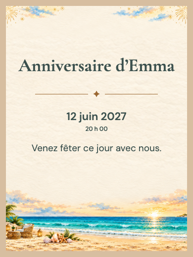 Invitation d’anniversaire numérique: Nouvel An en bord de mer