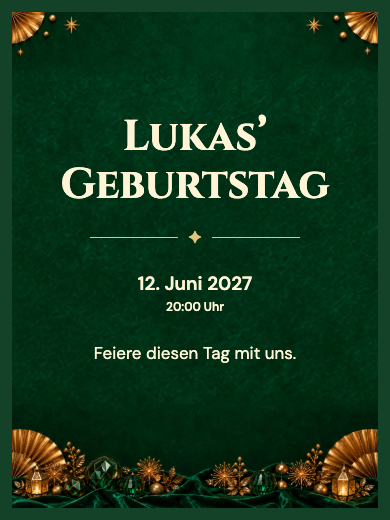 Digitale Geburtstagseinladung: Smaragdgrüne Silvesterfeier