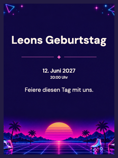Digitale Geburtstagseinladung: Neon-Achtziger