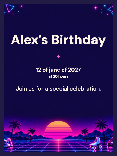 Digital birthday invitation: Neon Eighties