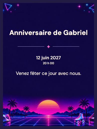 Invitation d’anniversaire numérique: Années 80 néon