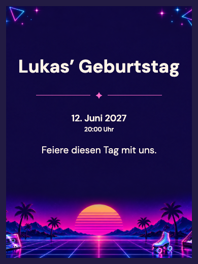 Digitale Geburtstagseinladung: Neon-Achtziger