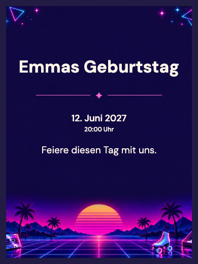 Digitale Geburtstagseinladung: Neon-Achtziger