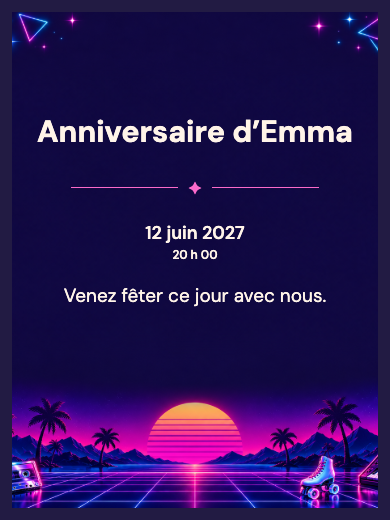 Invitation d’anniversaire numérique: Années 80 néon