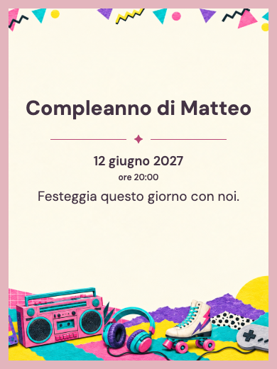 Invito digitale di compleanno: Anni Novanta a colori