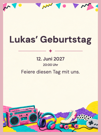 Digitale Geburtstagseinladung: Bunte Neunziger
