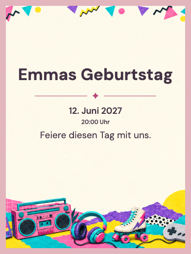 Digitale Geburtstagseinladung: Bunte Neunziger