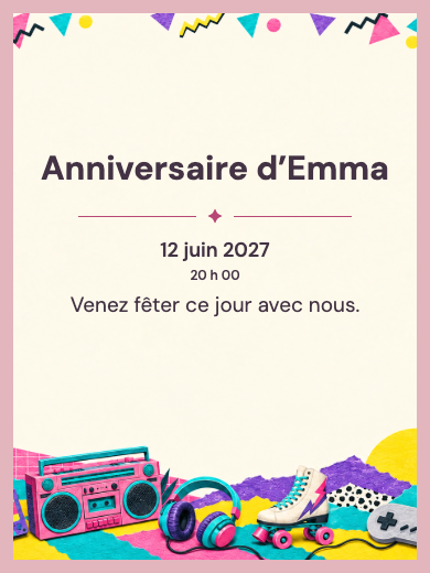 Invitation d’anniversaire numérique: Années 90 colorées