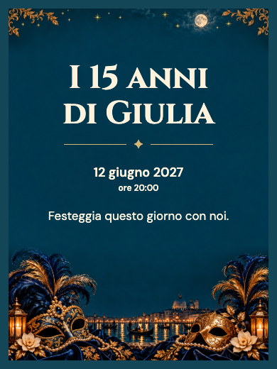 Invito digitale per i 15 anni: Ballo in maschera veneziano
