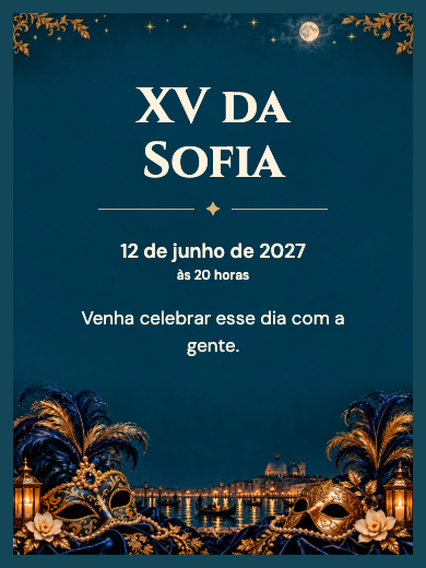 Convite digital de 15 anos: Baile de Máscaras Veneziano