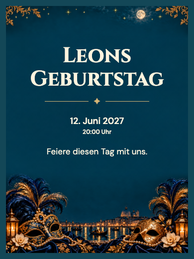 Digitale Geburtstagseinladung: Venezianischer Maskenball