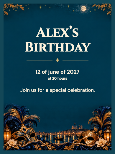 Digital birthday invitation: Venetian Masquerade