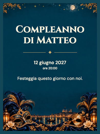 Invito digitale di compleanno: Ballo in maschera veneziano