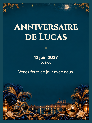 Invitation d’anniversaire numérique: Bal masqué vénitien