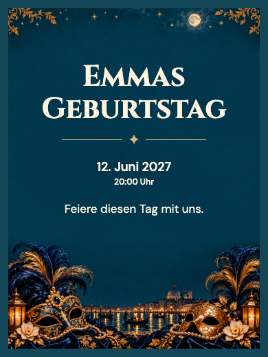Digitale Geburtstagseinladung: Venezianischer Maskenball