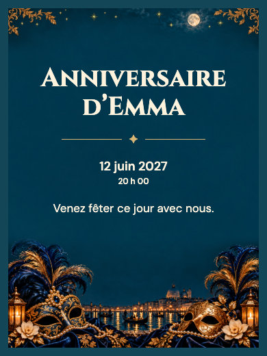 Invitation d’anniversaire numérique: Bal masqué vénitien