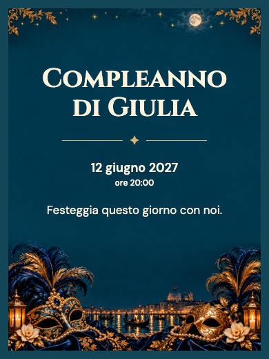 Invito digitale di compleanno: Ballo in maschera veneziano