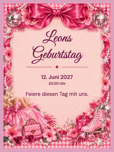 Digitale Geburtstagseinladung: Barbie Glamour