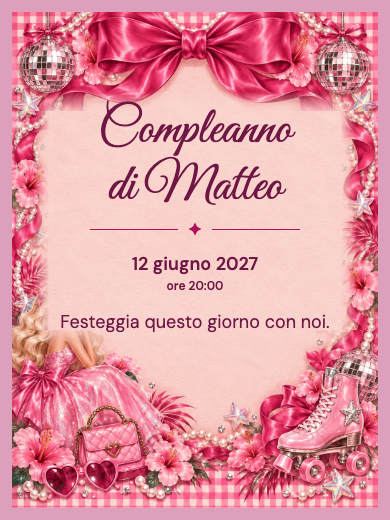 Invito digitale di compleanno: Barbie Glamour