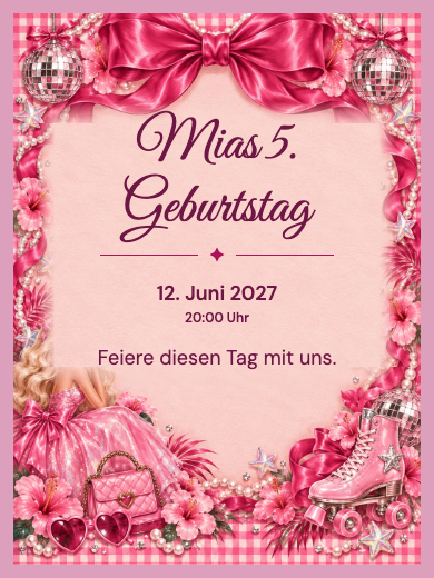 Digitale Geburtstagseinladung: Barbie Glamour