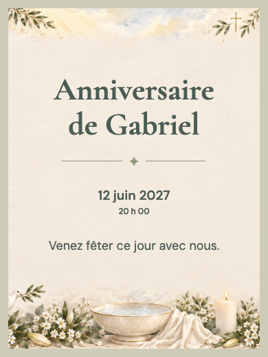 Invitation d’anniversaire numérique: Baptême serein
