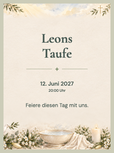 Digitale Taufeinladung: Friedliche Taufe