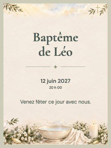 Modèle : Faire-part de baptême numérique interactif: Baptême serein avec RSVP