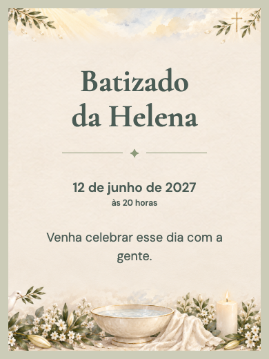 Modelo de convite digital interativo de batizado: Batizado em Paz com RSVP