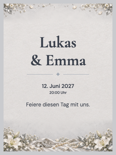 Vorlage: interaktive digitale Einladung zum Hochzeitstag: Elegante Silberhochzeit mit RSVP