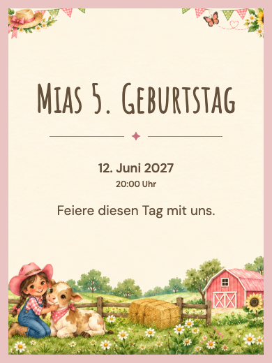 Digitale Geburtstagseinladung: Country-Cowgirl