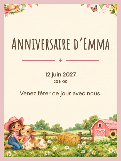 Invitation d’anniversaire numérique: Cowgirl country