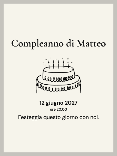 Invito digitale di compleanno: Torta di compleanno bianca e nera