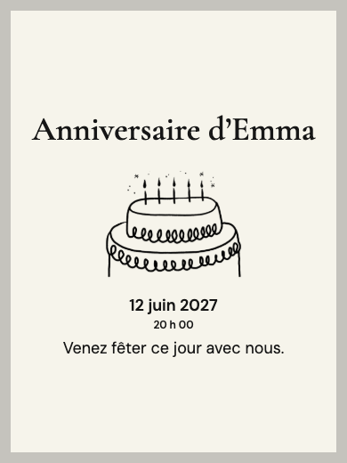 Invitation d’anniversaire numérique: Gâteau d’anniversaire noir et blanc