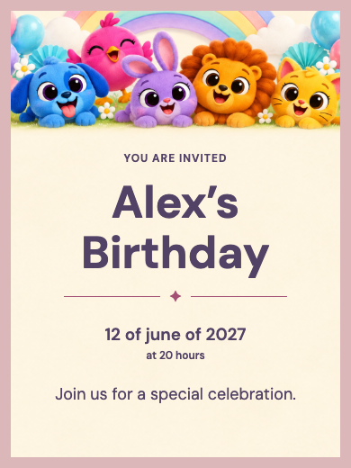 Digital invitation: Bolofofos Party — Animals and nature