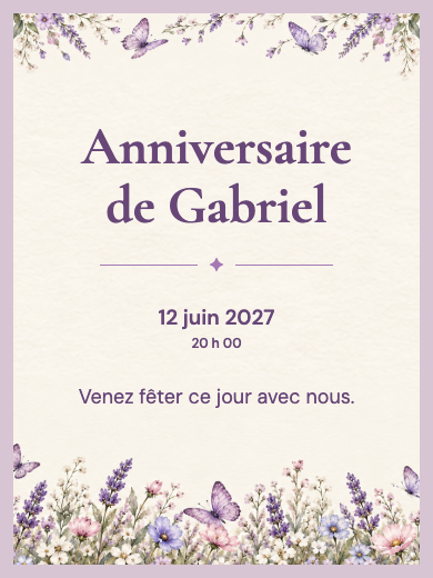 Invitation d’anniversaire numérique: Papillons lilas