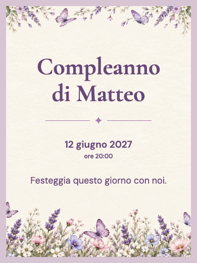 Invito digitale di compleanno: Farfalle lilla
