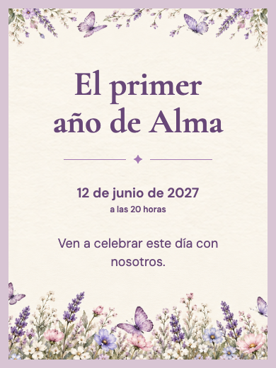 Modelo de invitación digital interactiva de cumpleaños infantil para niña: Mariposas Lila con RSVP